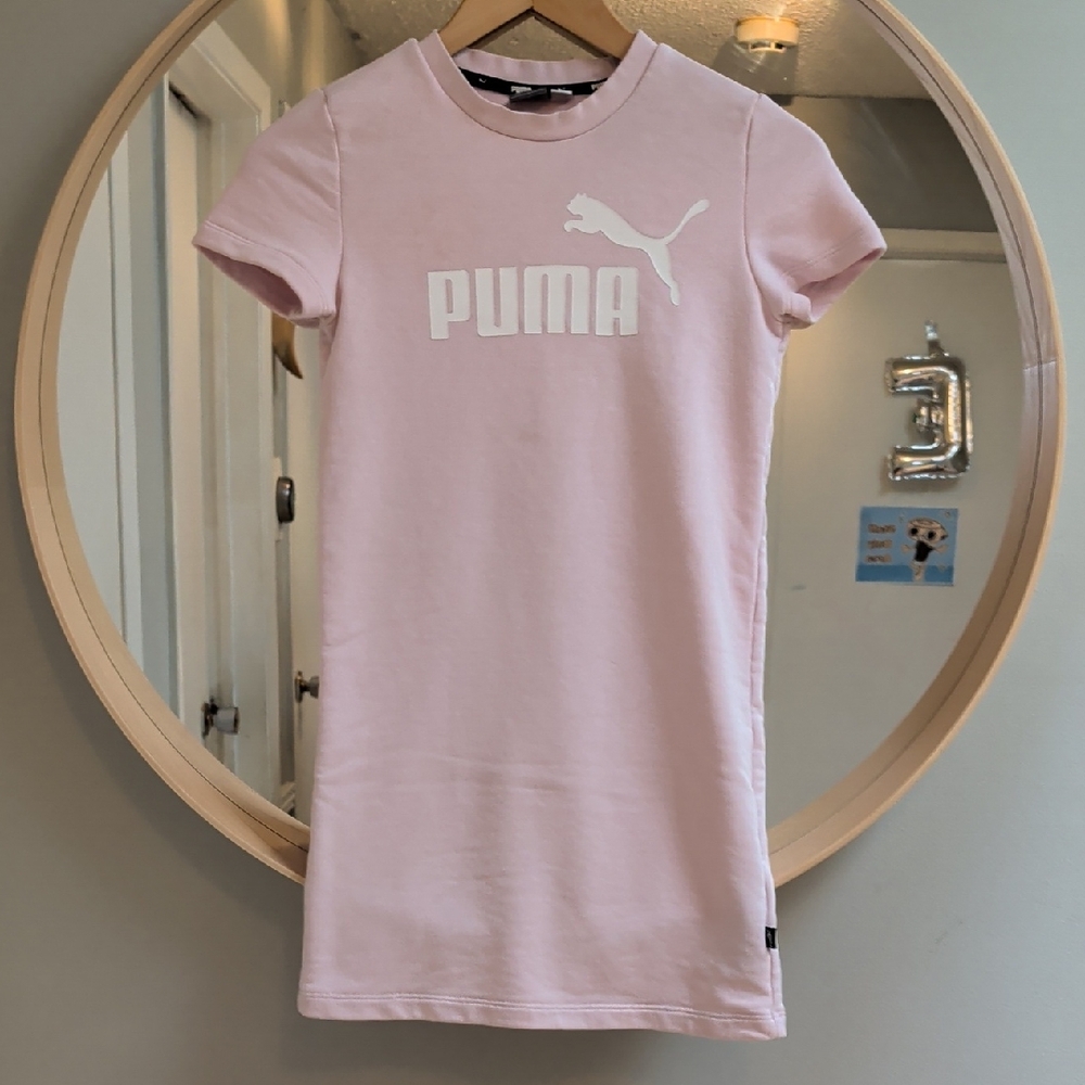 ​Puma Girls Light Pink Logo T-Shirt Dress – Size Medium – Sporty Chic
